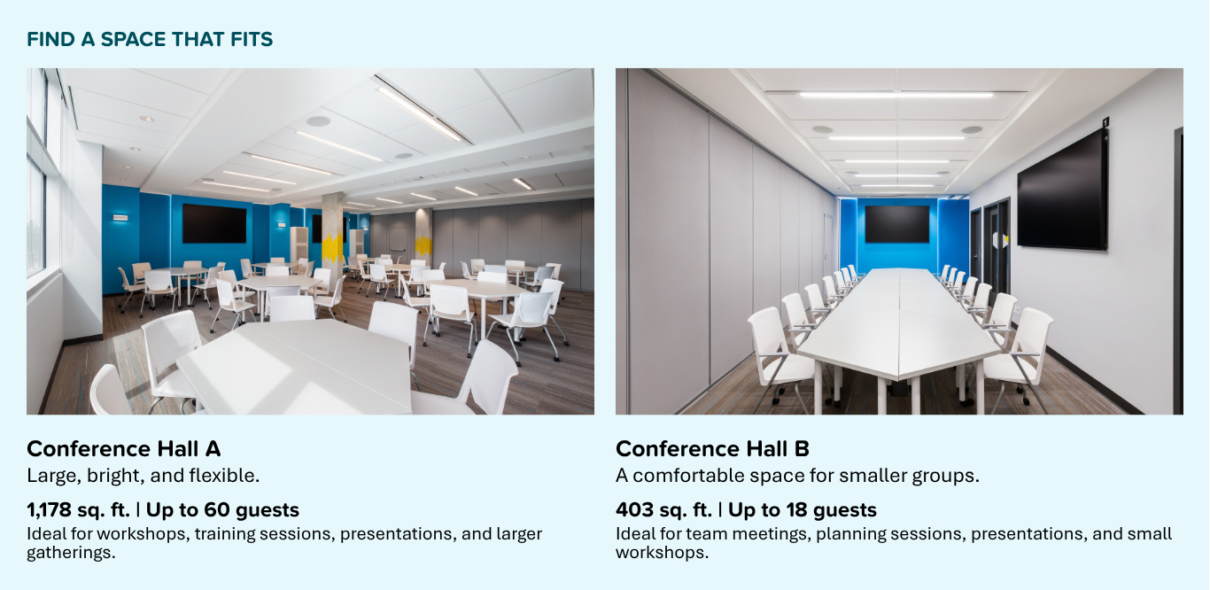 Conference Hall A and Conference Hall B available for meeting and event rentals at Wavefront Centre in Vancouver.